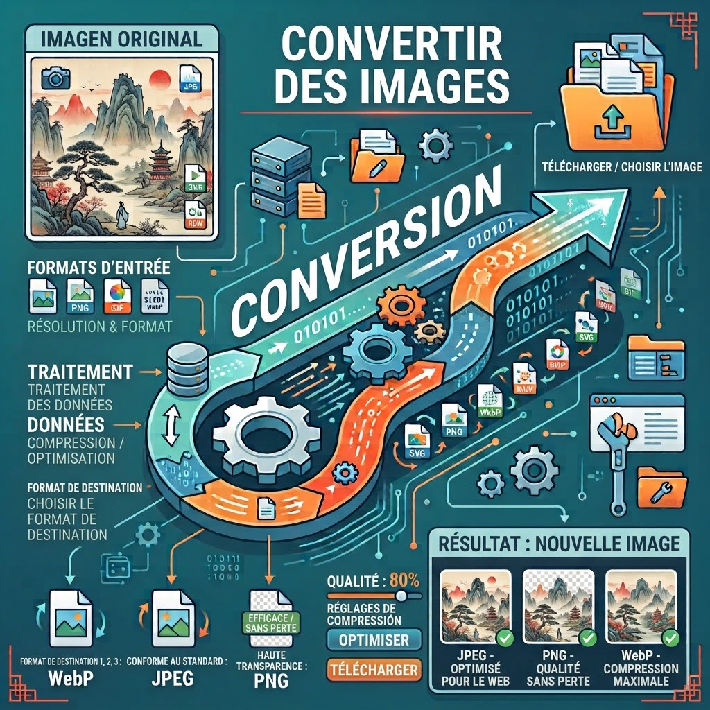 Convertir image en ligne gratuitement — changer le format PNG JPG WEBP GIF BMP TIFF