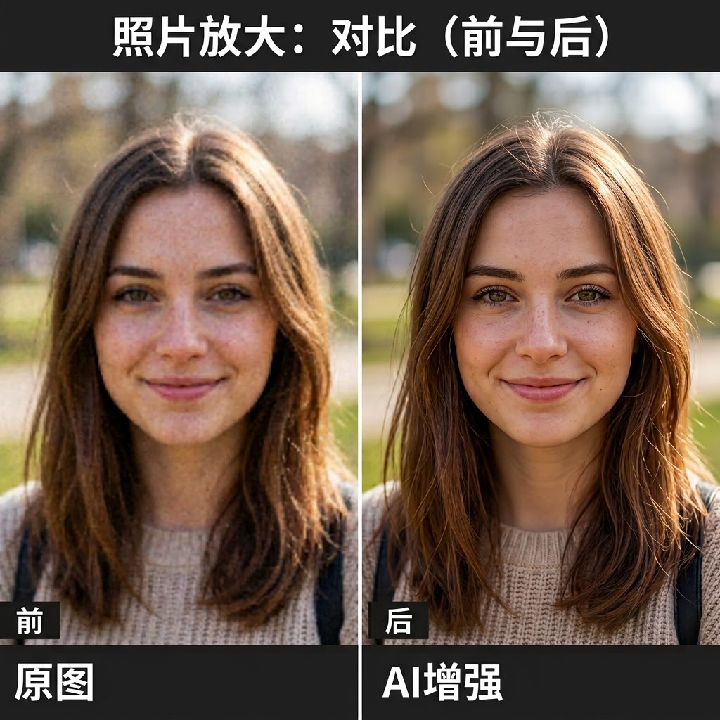 在線提升照片質量免費 — 照片放大至4×並增強清晰度、對比度與顏色