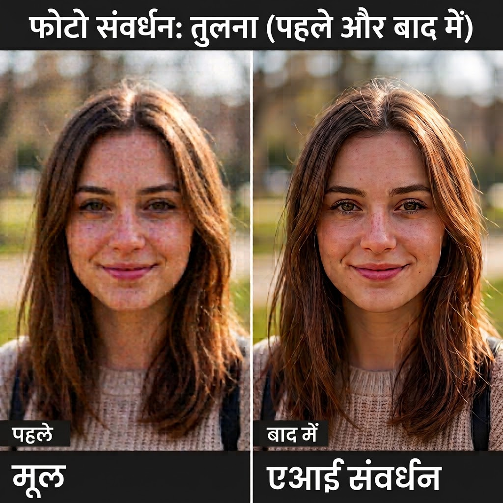 ऑनलाइन फोटो की क्वालिटी बेहतर करें मुफ्त में — 4× तक अपस्केल, शार्पनेस, कंट्रास्ट और रंग सुधार